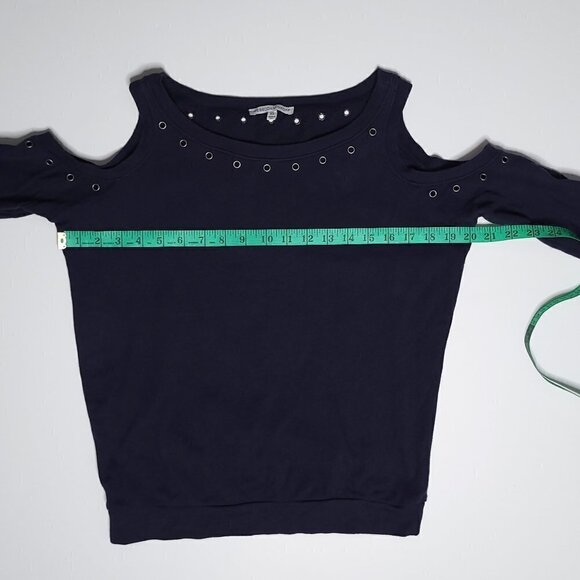 Rebecca Minkoff Cold Shoulder Boatneck Grommets Navy Blue Long Sleeve XS - Picture 2 of 6